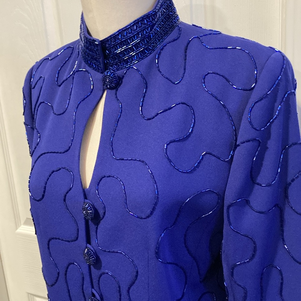 vintage Gigi’s Closette blue beaded evening jacket 12